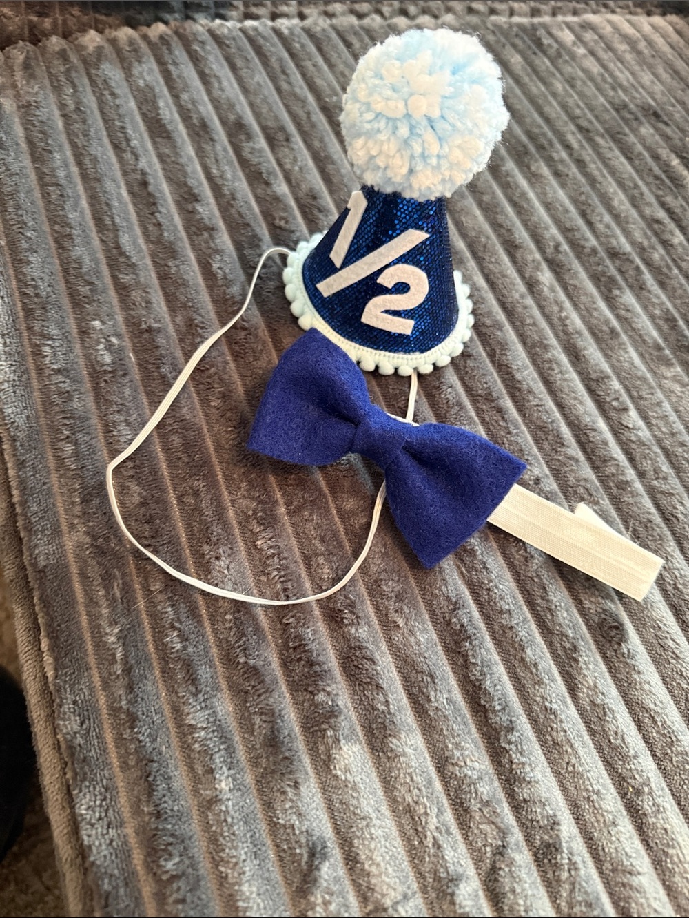 Half Birthday Blue Party Hat with Matching Bow Headband